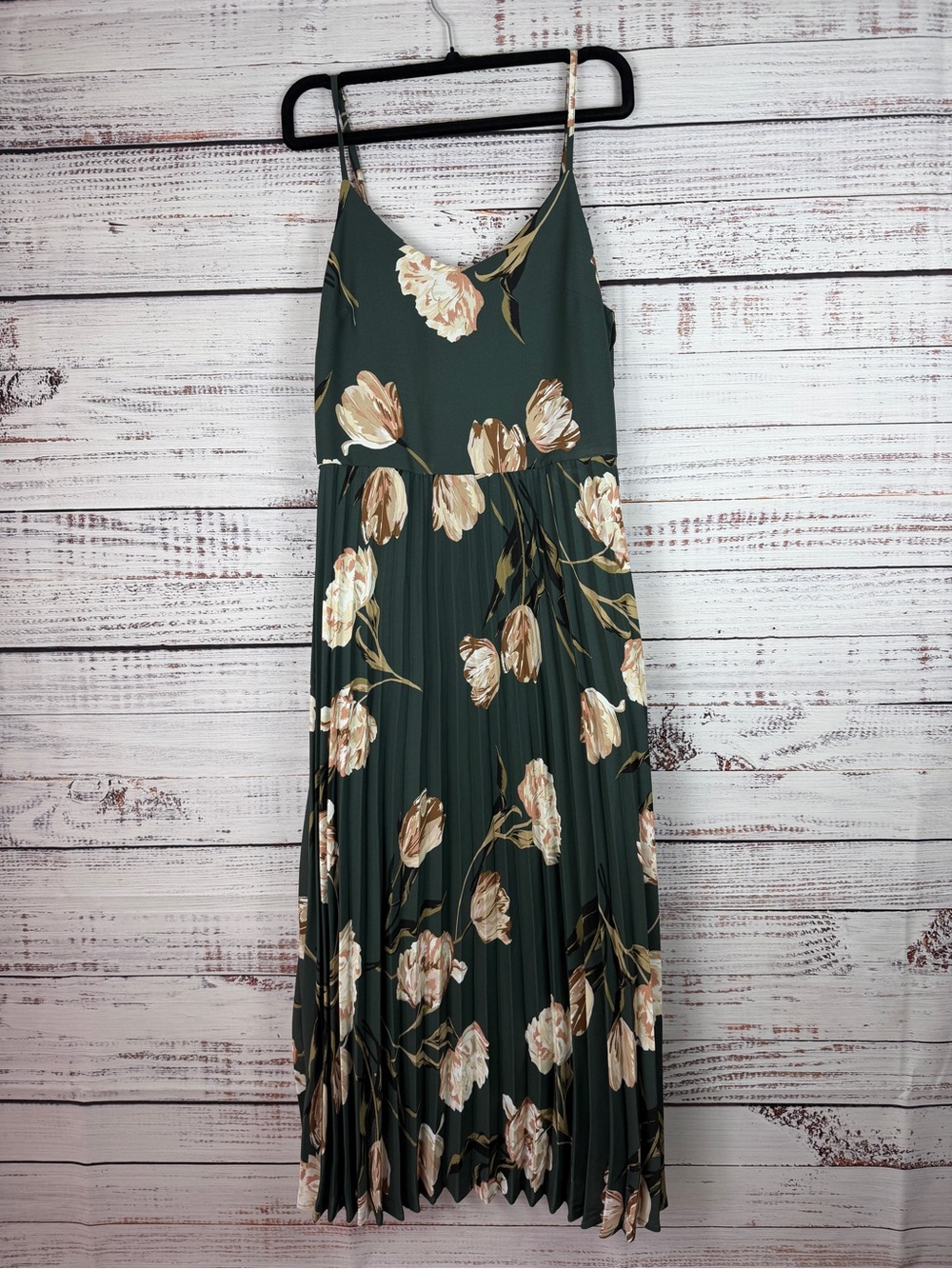 A New Day Floral Pleated Maxi Dress Green Boho Spaghetti Strap S - Picture 2 of 7
